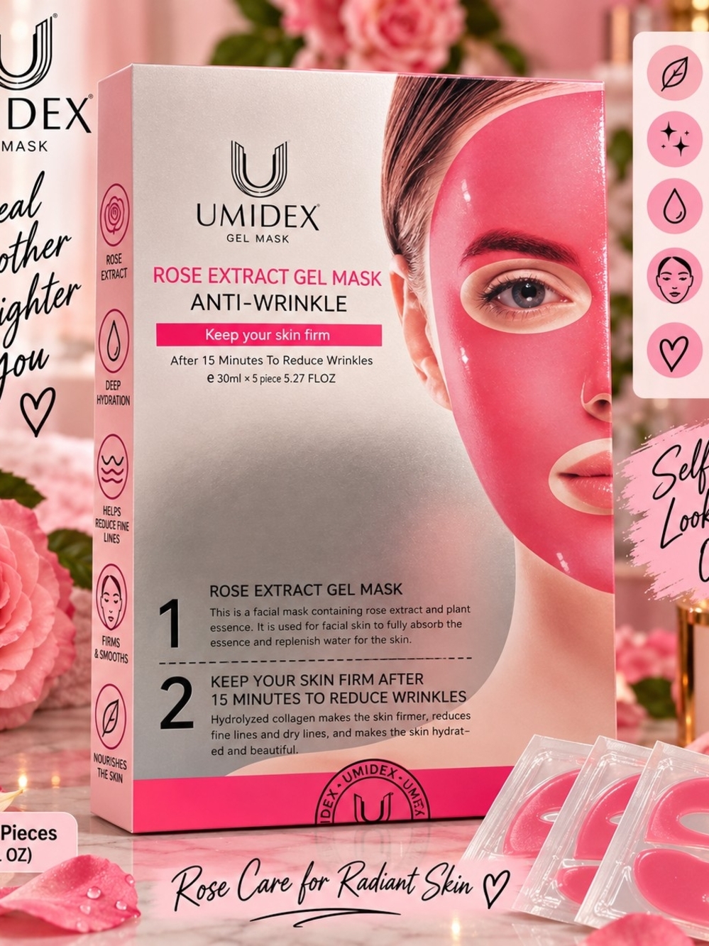 1 Rose Extract Gel Mask - Pink Anti-Wrinkle Hydrating Mask